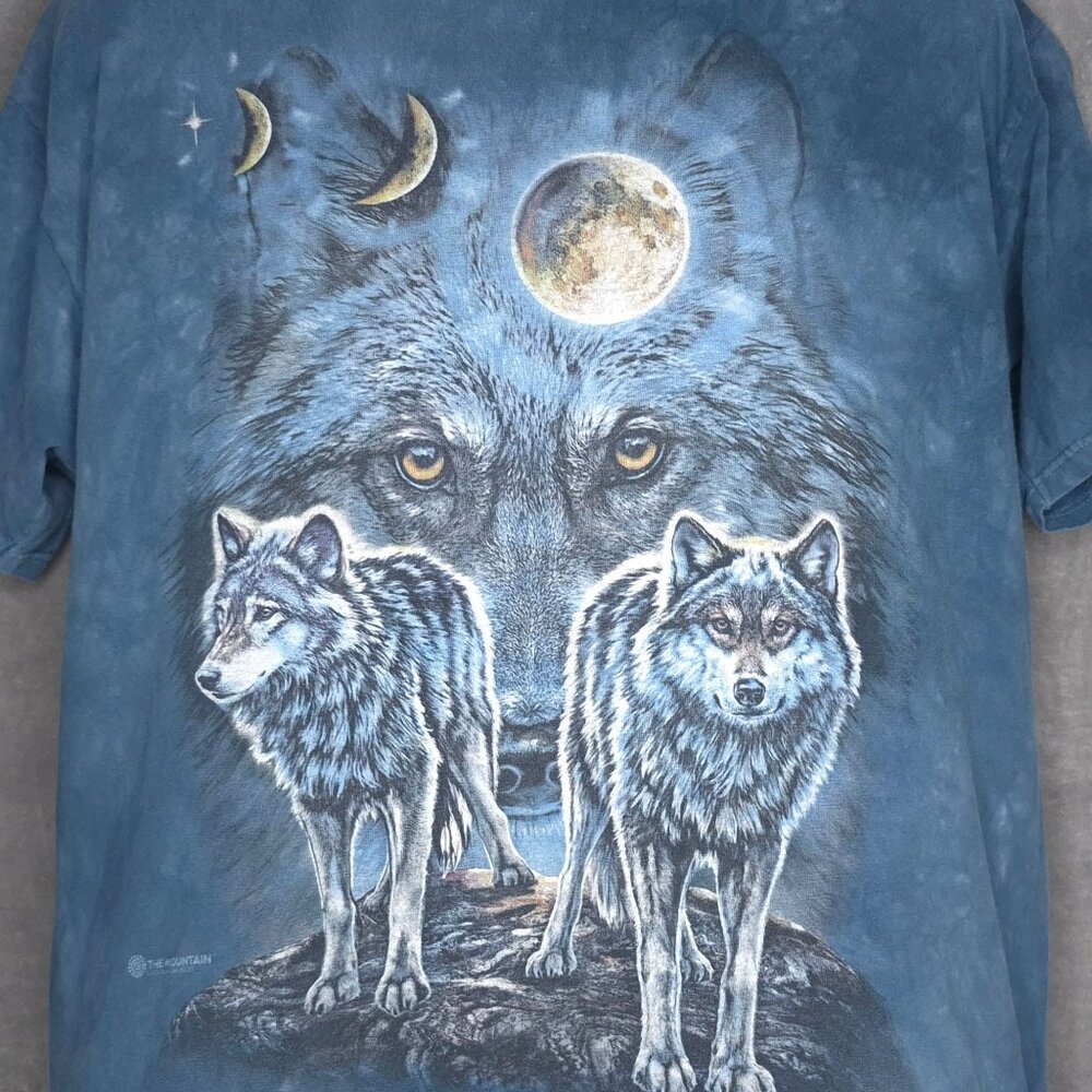 The Mountain Mens Wolf Moon Graphic T-Shirt XL Blue Tie Dye Short Sleeve